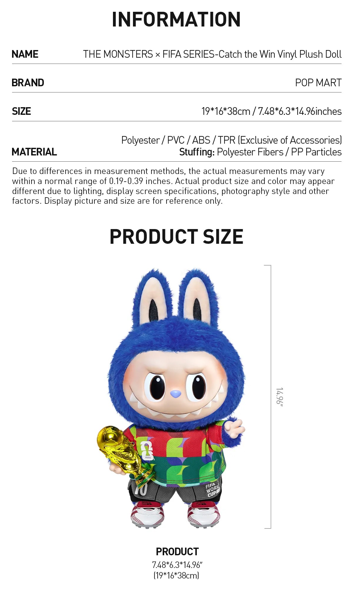 the monsters x fifa series-catch the
win vinyl plush doll