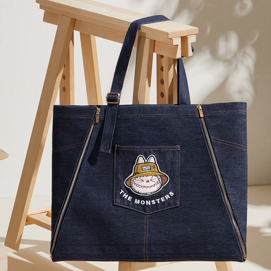 pop mart the monsters labubu fall in wild denim tote bagschort