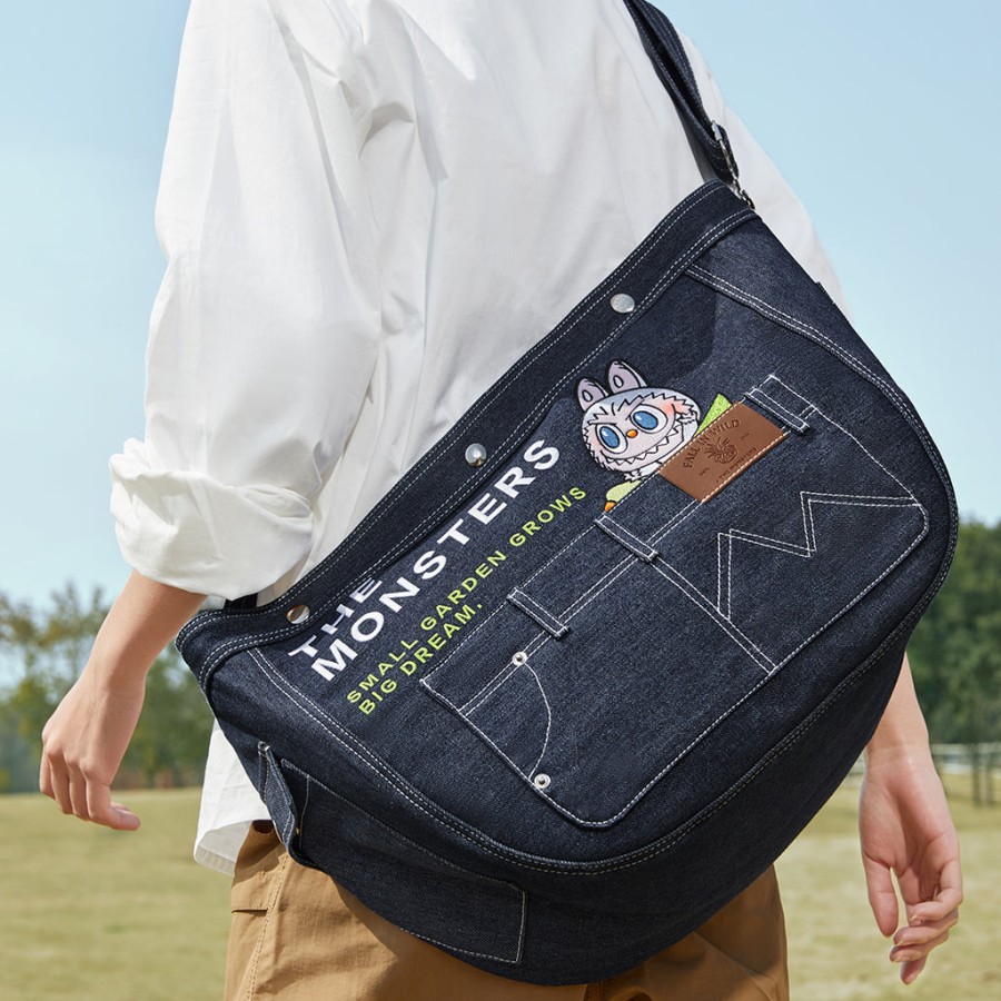 pop mart the monsters labubu fall in wild denim tote bag