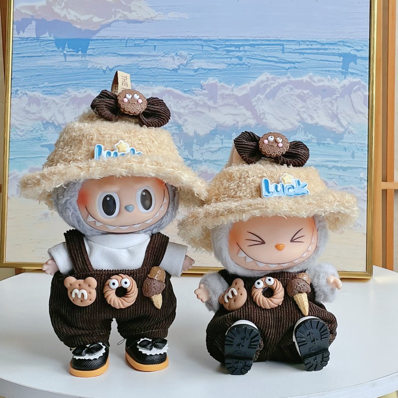 labubu exciting macaron 17cm pop met bruine outfits