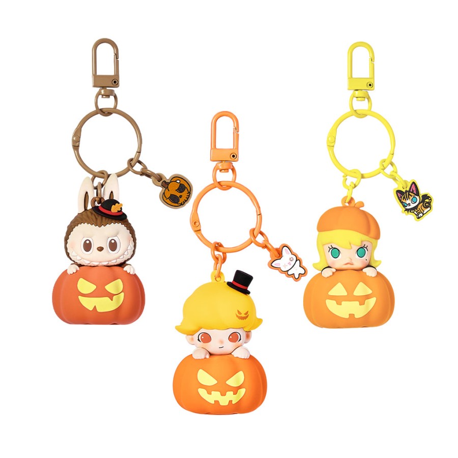 pop mart happy halloween party series labubu lichtgevende pompoenhanger