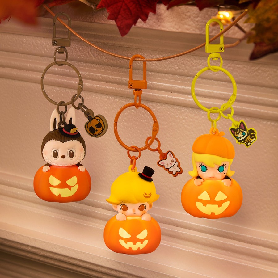 pop mart happy halloween party series labubu lichtgevende pompoenhanger